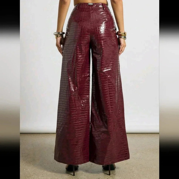 Faux Crocodile Leather Tailored Wide Leg Trouser - Picture 4 of 6